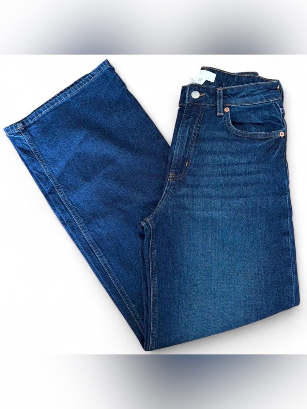 Women’s 4 wide leg high waist dark denim blue jeans H&M denim pants 30” inseam
